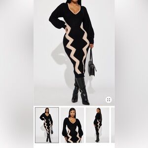 Fashion Nova Black and Cream Sweater Dress